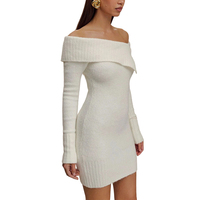 Europe Amérique Sexy hors épaule femmes tricot hanche jupe portefeuille mode une épaule à manches longues tricoté dame robe