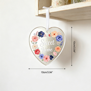 Plaque en verre personnalisée élégante avec motif floral, ornement en verre fusionné en forme de cœur, texte personnalisable, cadeau pour la fête des mères - Product Image 6