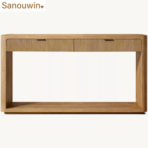 Consolle in Legno Massello di Quercia Stile Moderno Minimalista, Tavolo Consolle Durevole per Ingresso, Scaffale Stretto per Divano, Ripostiglio per Corridoio e Soggiorno - Product Image 2