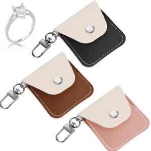 Wedding Ring Holder Keychain Small Travel Jewelry <b>Box</b> PU Leather Ring Pouch for Rings Earrings - Product Image 1