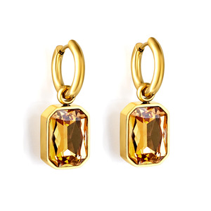 Pendientes de Aro de Cristal con Engaste Geométrico, Acero Inoxidable, Uso Diario, Tono Dorado - Product Image 4