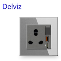Prise murale universelle Delviz, panneau de commande avec interrupteur, type M sud-africain 15A, prise de courant, type D Inde, prise murale USBA + USBC