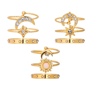 Elegant Star Moon Zircon <b>Ring</b> <b>Set</b> For Women <b>Gold</b> Tone Jewelry Gift Fashion <b>Rings</b> - Product Image 1