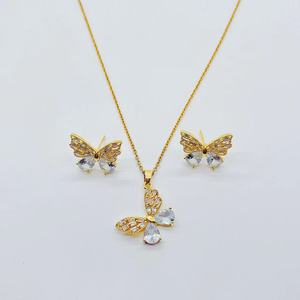 Precioso conjunto de joyería de mariposa dorada, collar de mariposa chapado en oro, pendientes de mariposa chapados, venta al por mayor, pendientes CZ - Product Image 3