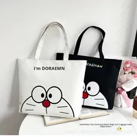 Sac fourre-tout en toile artistique à double poignée pour femmes, imprimé de dessins animés, style coréen, tendance, grand format, sac de shopping pour étudiants