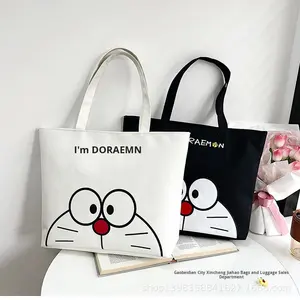 Sac fourre-tout en toile artistique à double poignée pour femmes, imprimé de dessins animés, style coréen, tendance, grand format, sac de shopping pour étudiants - Product Image 2