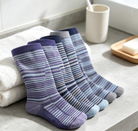 Chaussettes de compression rayées mi-hautes, avec bord côtelé, talon et bout renforcés, respirantes, pour le sport et la course, violet, bleu, gris, lot de 6