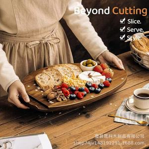 Planche à découper en bois Shengke ronde avec support magnétique pour couteau, ensemble pour fromage et toasts - Product Image 3