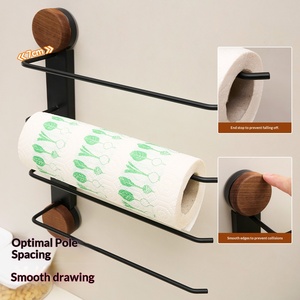 Support d'angle moderne en bois pour cuisine, à ventouse, sans perçage, en forme d'éventail, pour rouleaux de papier, rangement domestique pratique - Product Image 2