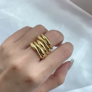 Best-selling Chunky Laminated Rings Gold Plated Brass Punk Style Adjustable Fashion Open Cuff Ring Jewelry