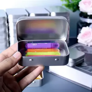 Hinged Rectangular Silver Watercolor Jewelry Makeup Pill Candy Metal Tins Wholesale Small Tin Case With Lid
