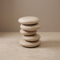 Tabouret sculptural en travertin naturel de luxe, style moderne, en galets empilés, table d'appoint pour salon, salle à manger, hôtel, spa, villa