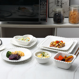 Juego de Vajilla de Porcelana China, con Cuentas Blancas, Cerámica Fina, 12 Piezas, Juego de Cena Blanco para Restaurante - Product Image 4