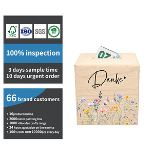 Boîte à dons en bois de pin poncé à la main, motif floral sauvage, avec fente supérieure pour lettres Danke, pour comptoir de café, restaurant, collecte de dons - Product Image 1