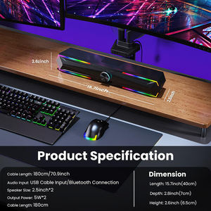 Barre de son PC OEM avec son stéréo et LED dynamiques, haut-parleur gaming pour ordinateur de bureau, ordinateur portable, moniteur, Bluetooth, entrée USB - Product Image 5