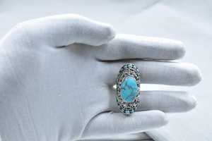Handmade Turquoise Sterling Silver <b>Adjustable</b> <b>Ring</b> Natural Gemstone Jewelry for Women Wholesale - Product Image 5