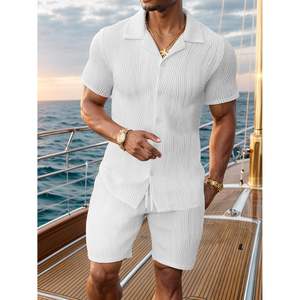 Ensemble de vêtements d'été pour homme personnalisé en 2 pièces, chemise à manches courtes et short, coton respirant, vêtements de plage décontractés - Product Image 1