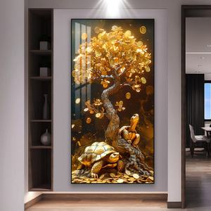 Décoration murale personnalisée en gros pour la maison, peinture dorée, peinture en porcelaine cristalline, décoration murale LED pour salon - Product Image 1