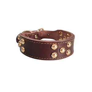 Small Medium Large <strong>Dog</strong> Luxury Premium Leather <strong>Collar</strong> in Brown <strong>Red</strong> Natural Cowhide Personalized Metal Rivets Ribbon Decorations - Product Image 3