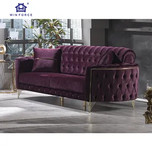 Winforce Fabrikant Nordic Style Couch Set Luxe Chesterfield Paars Fluwelen Stof Verstelbare Woonmeubelen Woonkamerbank