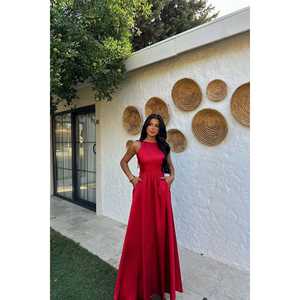 Vestido de Noche Rojo Anais sin Espalda, Estilo Baile de Gala, con Lentejuelas, Cintura Imperio, Largo hasta el Suelo, para Madre de la Novia, Estilo Fiesta - Product Image 6