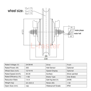 Kit moteur de moyeu avant sans balais <span class=keywords><strong>Swytch</strong></span> pour vélo électrique, 12 pouces, 36V 250W, pour roues de vélo électrique DIY - Product Image 3