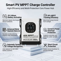 Contrôleur MPPT intelligent 3 étapes 60A/384V avec écran LCD HD, paramètres réglables, onde sinusoïdale pure pour éclairage solaire de rue et camping-car