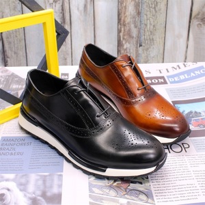 Oxfords décontractées haut de gamme en cuir véritable-Chaussures à enfiler pour hommes. Chaussures en cuir de vachette véritable anti-glissantes faites à la main pour hommes. - Product Image 3