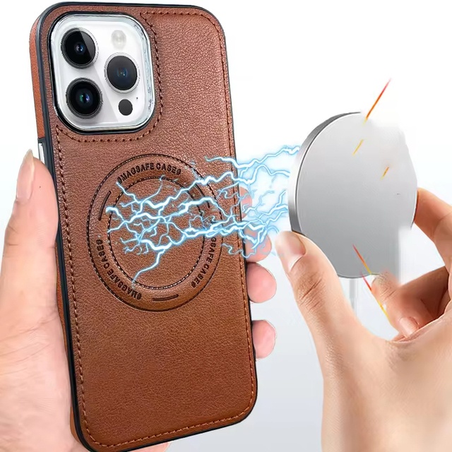 Strong Wireless Magnetic Leather Phone Cases for iPhone 16 Pro Max 17 Elegant Magnetic Leather for iPhone 15 14 13 12 11 Case