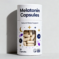 Tube d'emballage personnalisé pour capsules de mélatonine de qualité alimentaire |   Boîte cylindrique en carton blanc recyclé certifié, écologique et durable