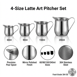 Kingze Outils pour barista 60ml 90ml 150ml 240ml Petit pichet à vapeur <span class=keywords><strong>Cappuccino</strong></span> Latte Art Espresso Café <span class=keywords><strong>Pot</strong></span> à <span class=keywords><strong>lait</strong></span> - Product Image 2