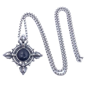 yunnique Stainless Steel Cross Pendant With Black Stone <b>Compass</b> Design Themed For Men's Necklace - Product Image 5
