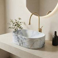 Lavabo en céramique de forme ovale avec robinet à levier, pour salle de bain, lavabo de toilette, idéal pour les hôtels