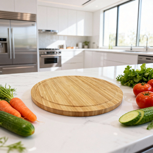 Tabla de cortar redonda de bambú natural mejorada con ranura para jugo, tabla de cortar de cocina para carne, fruta, <span class=keywords><strong>queso</strong></span> - Product Image 2