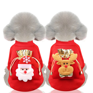 Christmas Dog <b>Cat</b> Hoodie Warm Fleece Winter <b>Clothes</b> With Lucky Bag Santa Reindeer Design Pet Apparel - Product Image 3