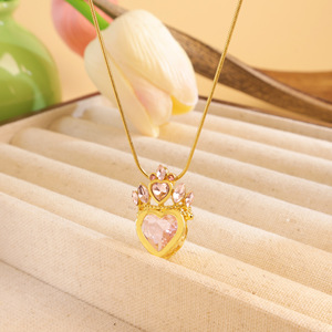Mode femmes couronne multicolore creux <span class=keywords><strong>coeur</strong></span> Zircon pendentif pêche <span class=keywords><strong>coeur</strong></span> collier femme - Product Image 6