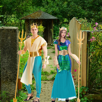 Costume de Sirène Magique Verte d'Halloween Adultes Déesse Gréco-Romaine Naga Sirène Dieu de la Mer Robe Reine Prince-Hommes Femmes Robe de Couple
