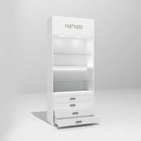 Vitrine d'exposition moderne blanche avec éclairage LED, étagères en verre, 4 tiroirs, pour boutique