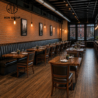Muebles de Restaurante Personalizados Ron Group, Mesa Cuadrada de Madera, Juego de Sillas Ergonómicas Comerciales, Asientos de Cuero con Respaldo Alto
