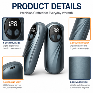Chauffe-mains électrique portable 2-en-1 magnétique rechargeable avec protection contre la surchauffe, batterie 6000 mAh, type C, pour l'hiver - Product Image 4