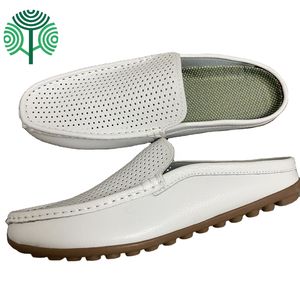 Mocassins d'extérieur en cuir véritable grande taille pour hommes, respirants, antidérapants, pour l'été, à talon ouvert - Product Image 1