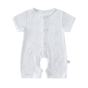 Combinaison pour bébé à manches courtes, fine, unisexe, à entrejambe ouvert, motif floral, barboteuse pour nouveau-né, en fibre de cellulose régénérée tricotée - Product Image 5
