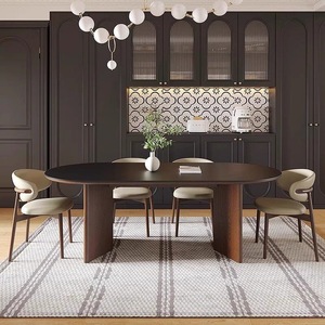 Juego de Mesa y Sillas de Comedor de Madera Maciza y Mármol Ovalado, Estilo Moderno de Mediados de Siglo, para 4 o 6 Personas, Diseño Vintage para Cocina o Restaurante - Product Image 6