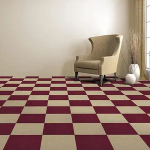 Rectangle Shape Color Mixing Installation Soft Carpet Tiles Stick Seamless Red Wine Silk Carpets for kinds of floor