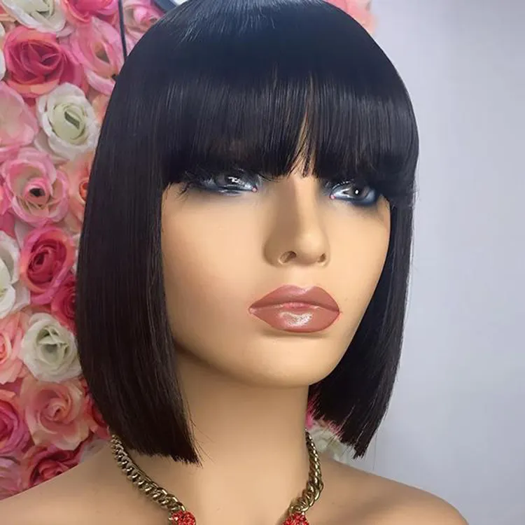 High Quality Hd Lace Front Wig Vendor Cheap Brazilian Virgin Human Hair Wigs 100% Natural Black Short Bob Wig With Bangs