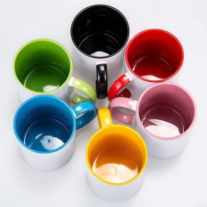 Bán buôn số lượng lớn 11 ounce gốm cốc cà phê với màu sắc bên trong và xử lý cổ điển trắng 11oz thăng hoa trống cốc biểu tượng tùy chỉnh - Product Image 3