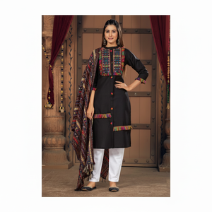 Venta al por mayor de la fábrica de suministro de algodón puro Kurti Pent Dupatta 3 piezas para las mujeres Ropa de FIESTA DE LA India Exportación - Product Image 1