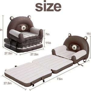 PVC <b>Inflatable</b> Kids Air <b>Sofa</b> Bed Mattress 73"Dx27.5"Wx19.5"H Toddler Flocked Couch Bed with Armrest - Product Image 2