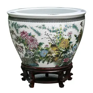 กระถางต้นไม้สี่ด้านลายมังกรปลาภาพวาดด้วยมือสีสันสดใส - Product Image 1