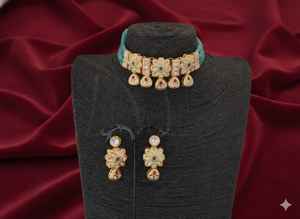 Conjunto de Collar Choker Polki Antiguo Tradicional con Diseño de Alto Pulido Dorado, Joyería Elegante y Sofisticada para Novias y Fiestas - Product Image 5